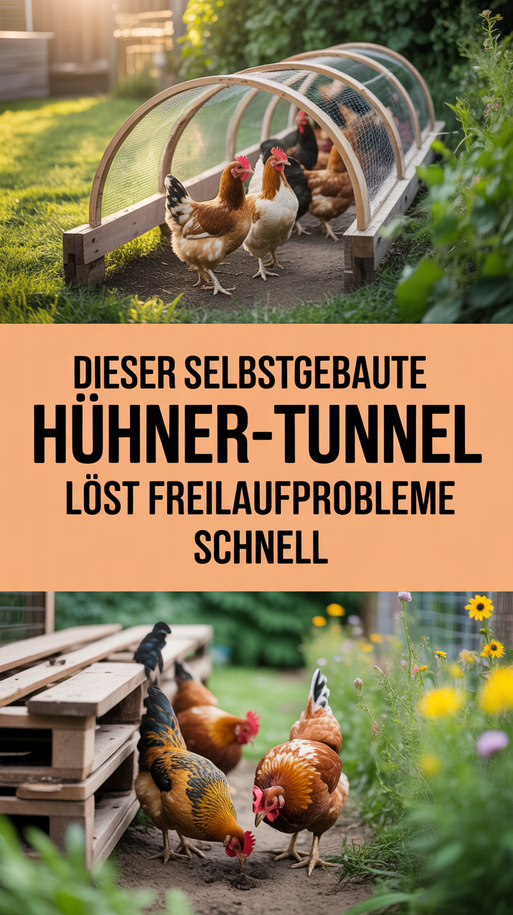 Dieser selbstgebaute Hühner-Tunnel löst Freilaufprobleme schnell