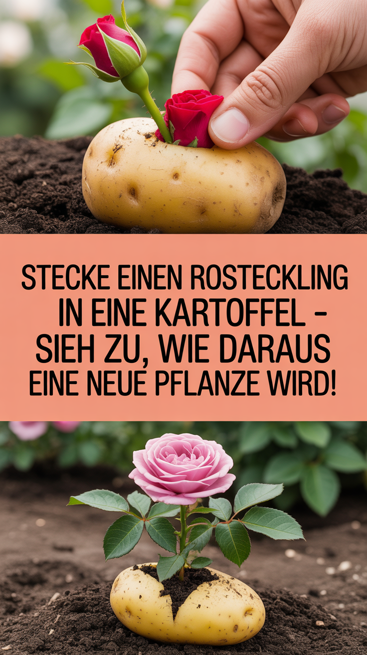 Stecke einen Rosensteckling in eine Kartoffel – sieh zu, wie daraus eine neue Pflanze wird!