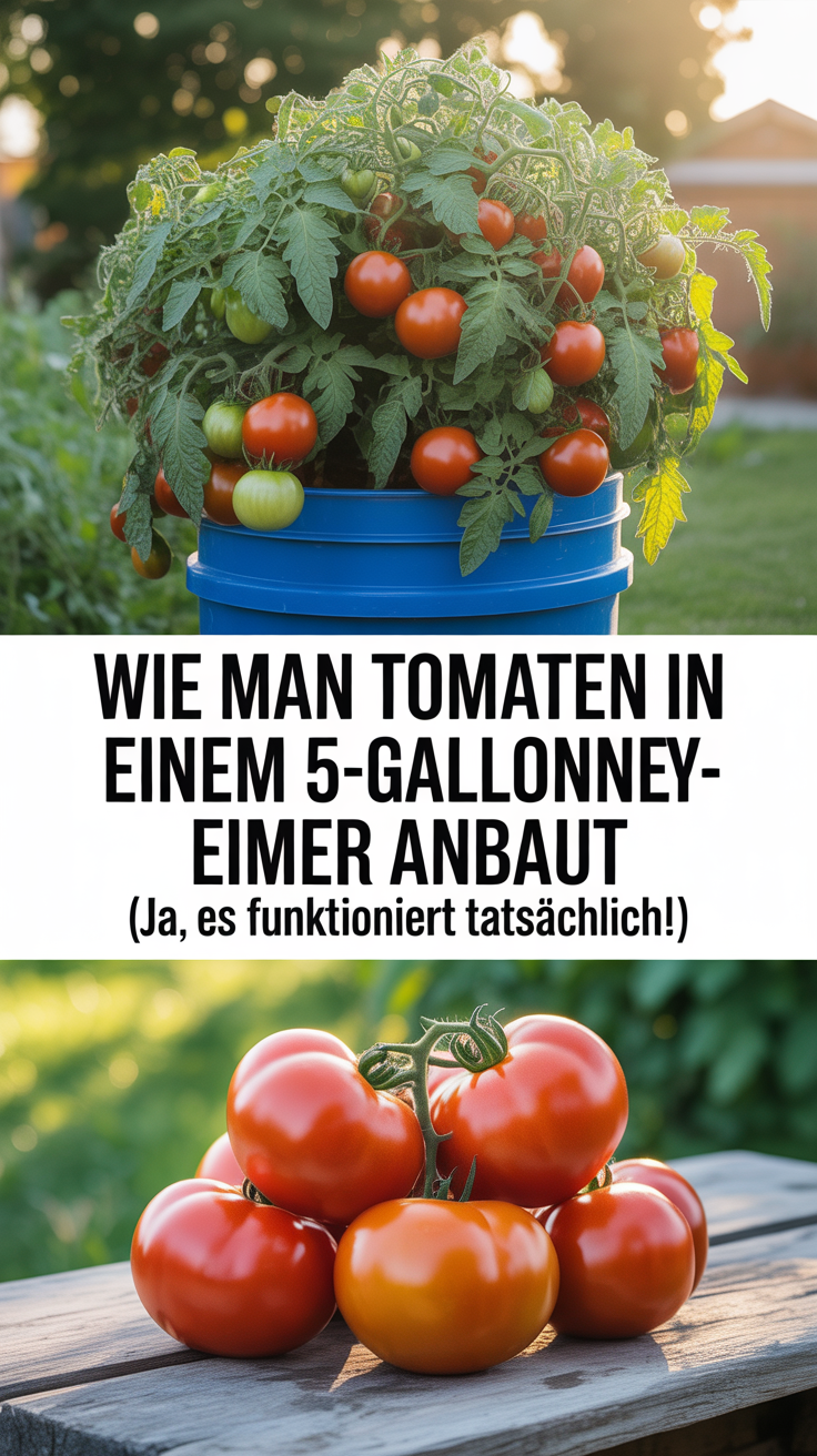Wie man Tomaten in einem 5-Gallonen-Eimer anbaut (Ja, es funktioniert tatsächlich!)