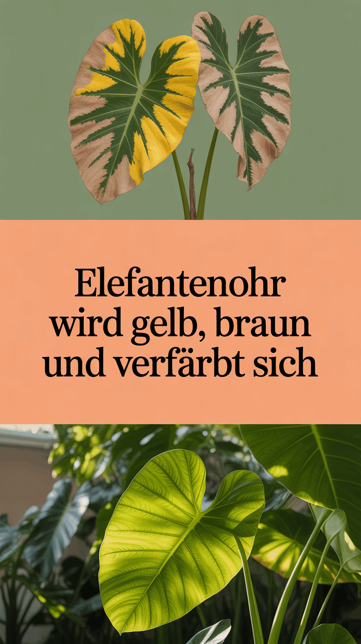 Elefantenohr wird gelb, braun und verfärbt sich