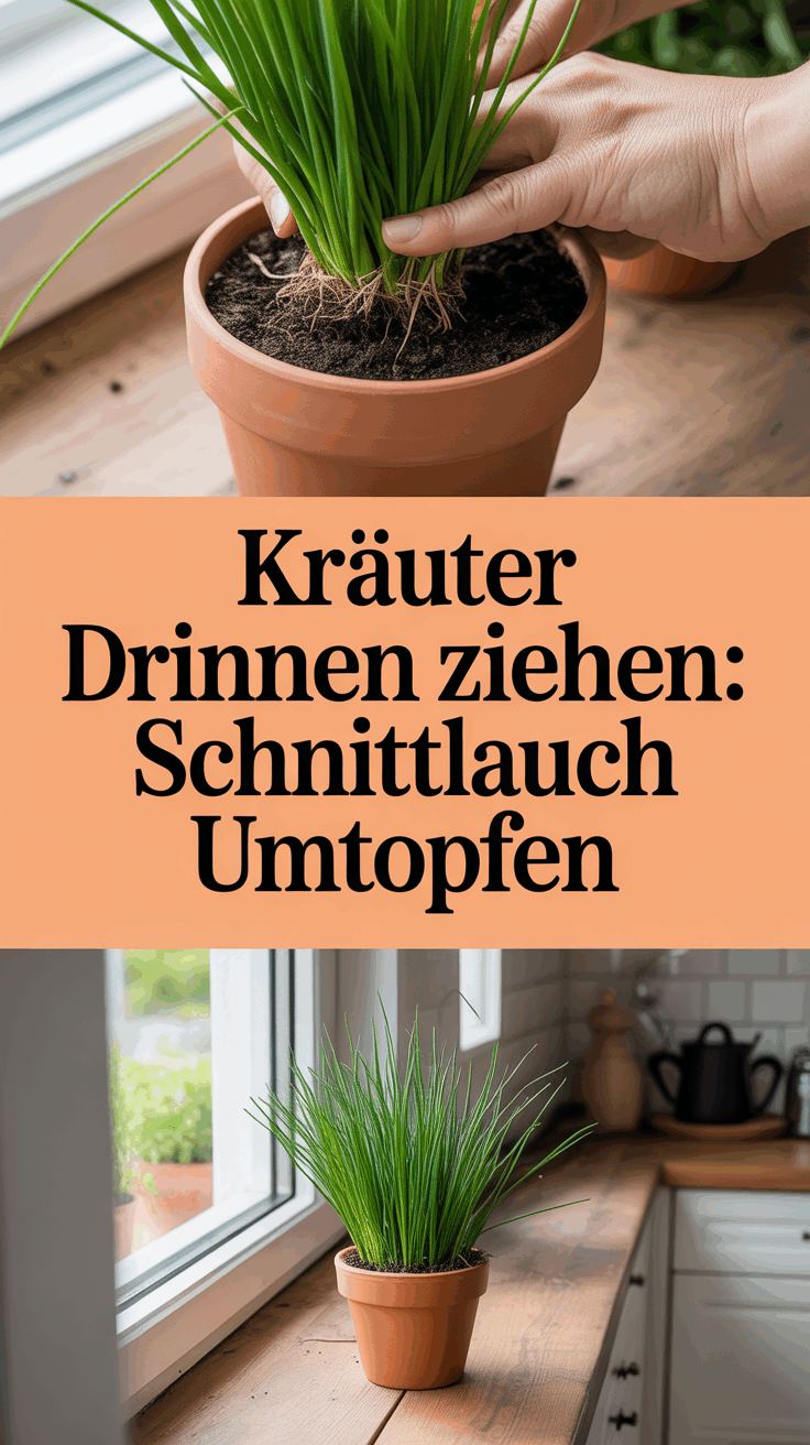 Kräuter drinnen ziehen: Schnittlauch umtopfen