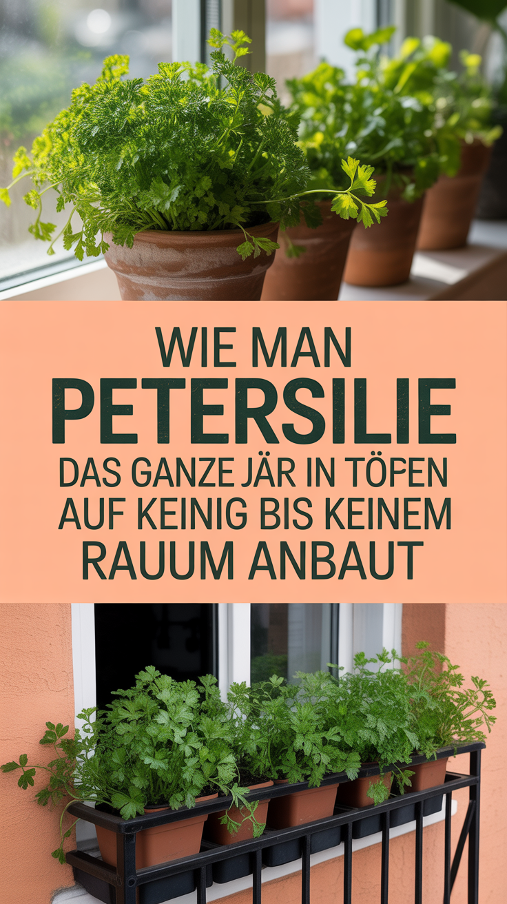 Wie man Petersilie das ganze Jahr über in Töpfen auf wenig bis keinem Raum anbaut