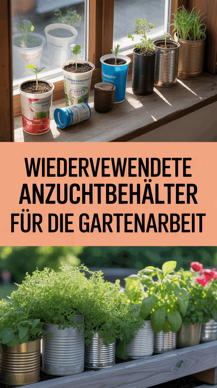 Wiederverwendete Anzuchtbehälter für die Gartenarbeit